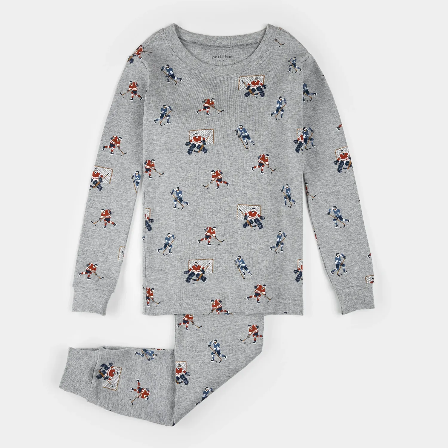 2PC HEATHER GREY PYJAMA HOCKEY PLAYER PRINT / 25FRS16Q06K