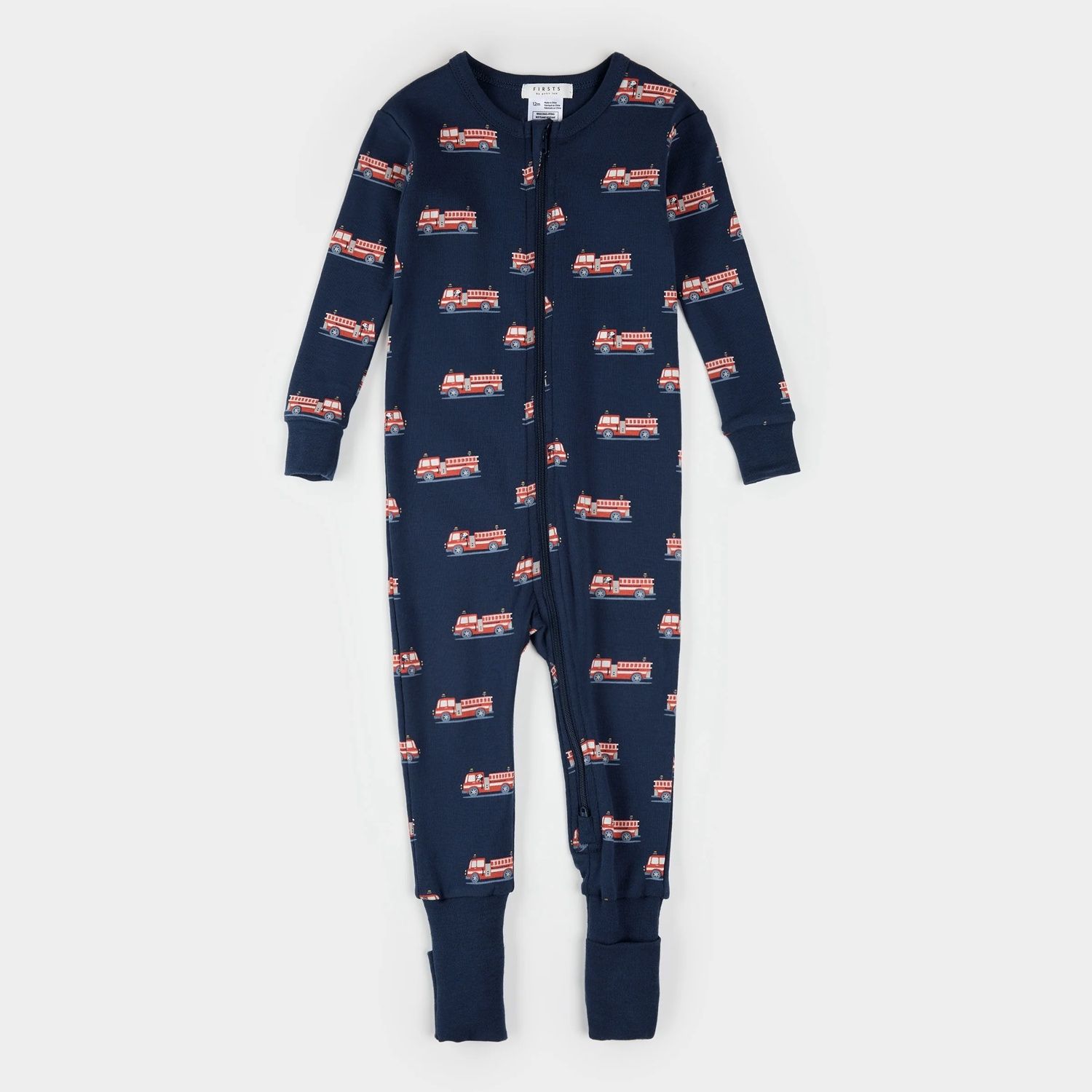 NAVY CONVERTIBLE SLEEPER RED FIRE TRUCK PRINT / 25FGL31Q04B