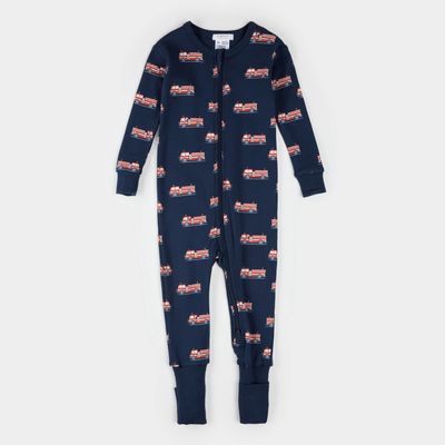 NAVY CONVERTIBLE SLEEPER RED FIRE TRUCK PRINT / 25FGL31Q04B
