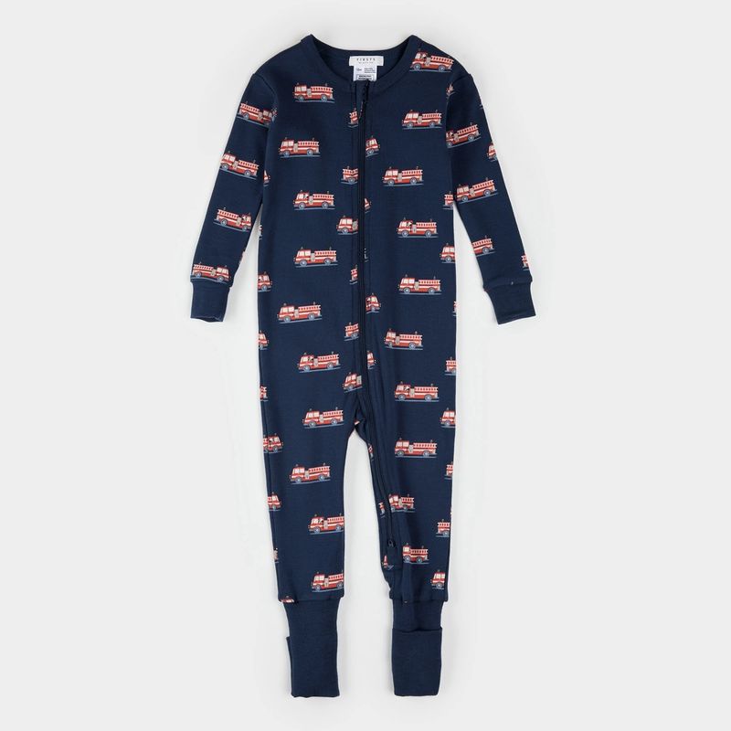 NAVY CONVERTIBLE SLEEPER RED FIRE TRUCK PRINT / 25FGL31Q04B