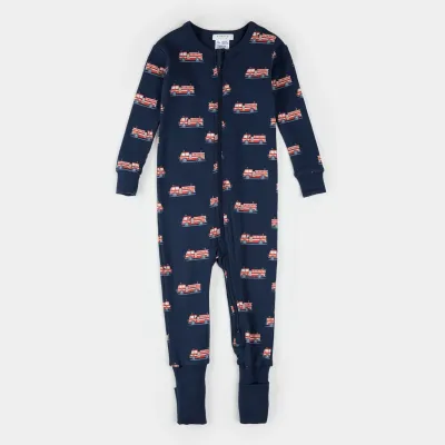 NAVY CONVERTIBLE SLEEPER RED FIRE TRUCK PRINT / 25FGL31Q04B