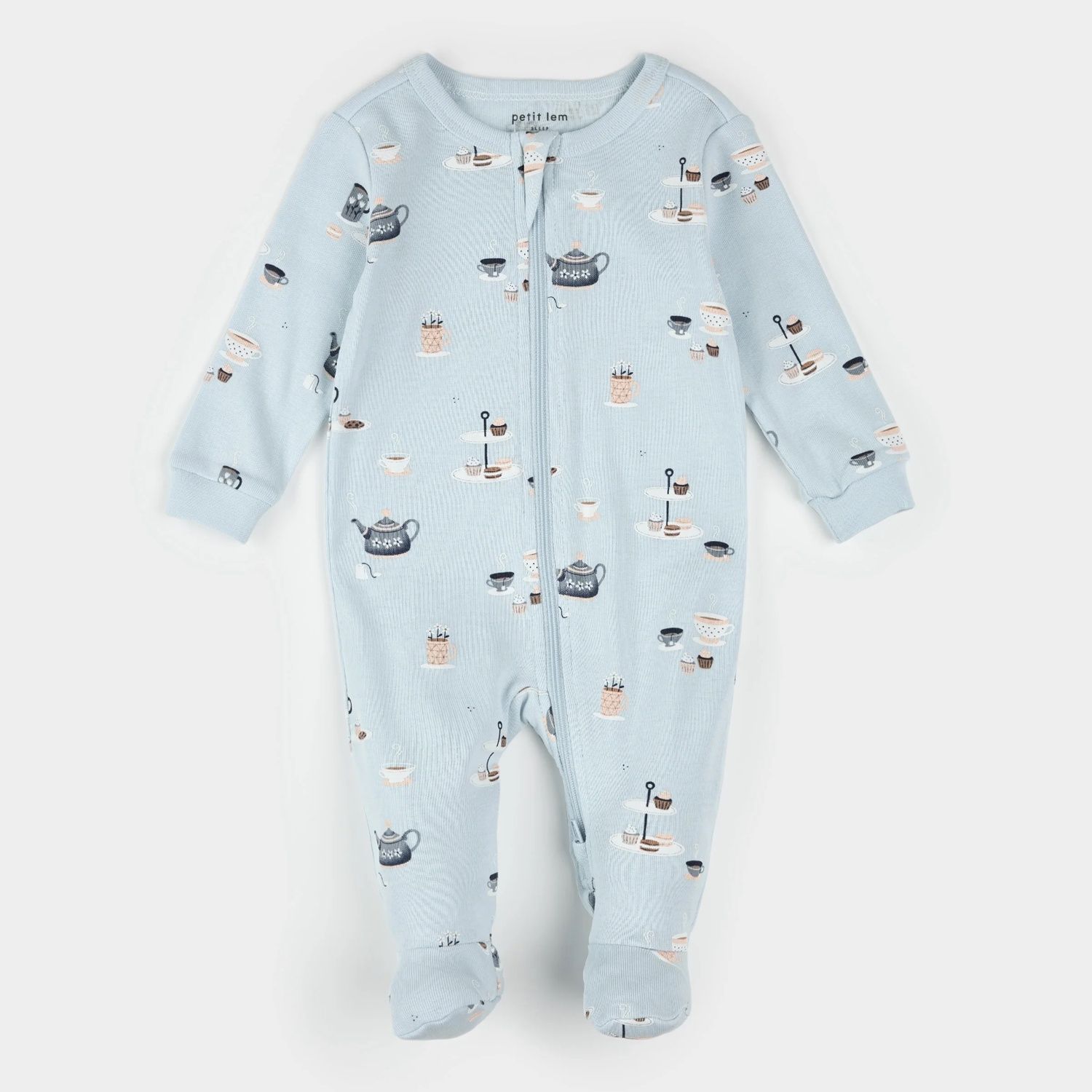 LIGHT BLUE SLEEPER TEA PARTY PRINT 2 WAY ZIPPER / 25FRS16P02B