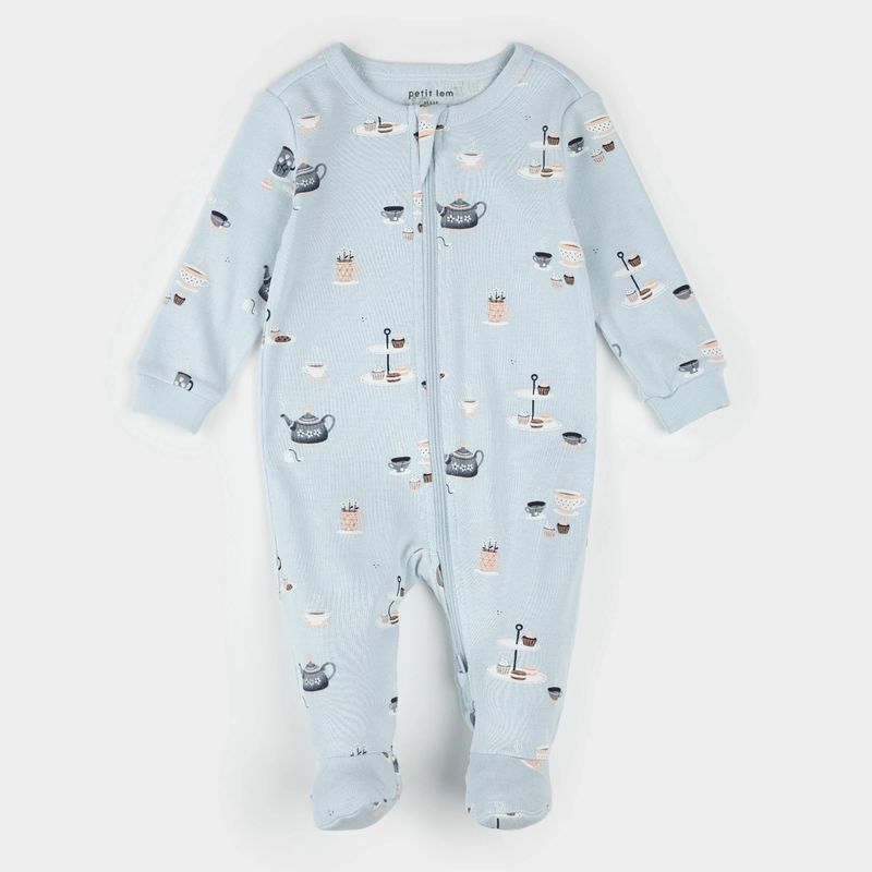 LIGHT BLUE SLEEPER TEA PARTY PRINT 2 WAY ZIPPER / 25FRS16P02B