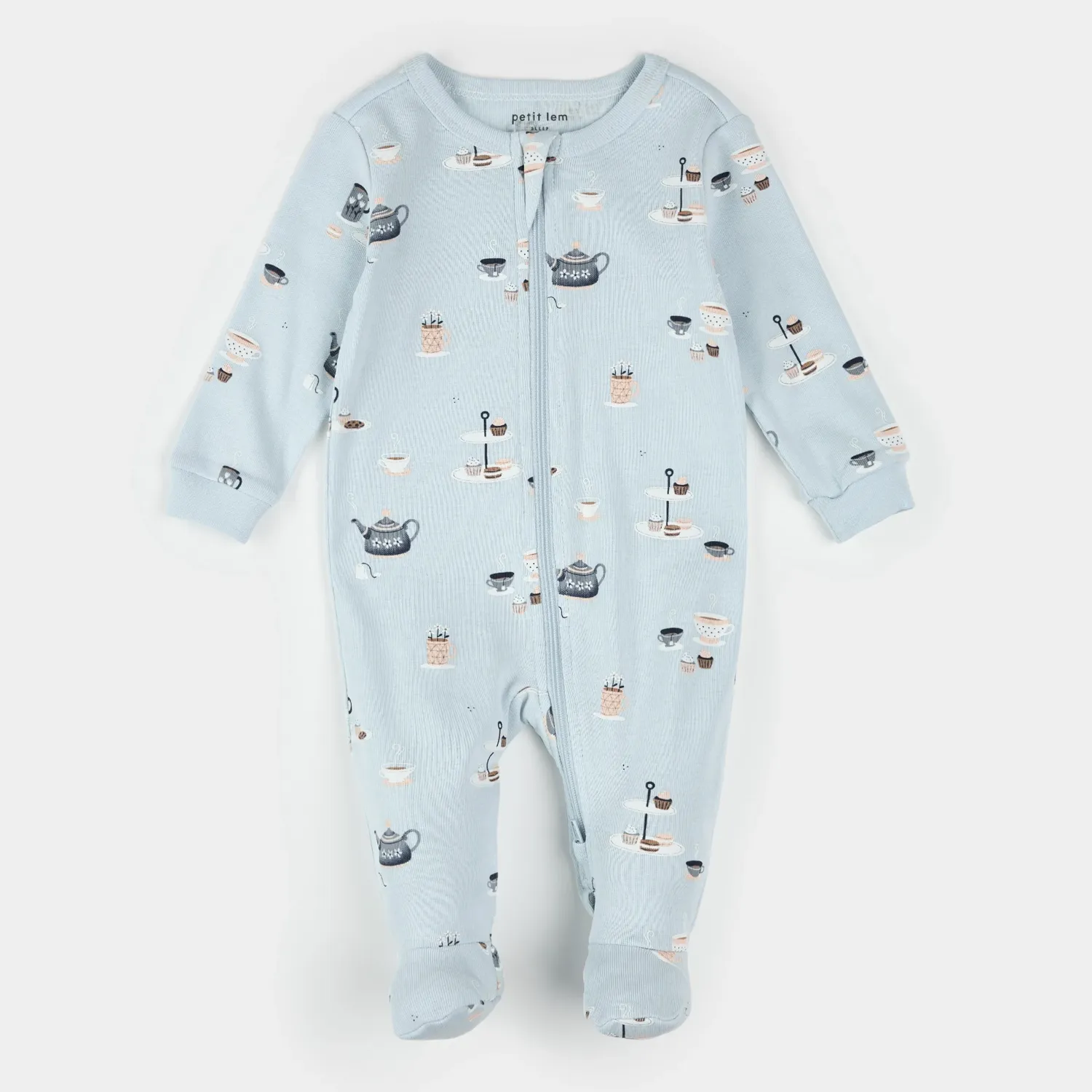 LIGHT BLUE SLEEPER TEA PARTY PRINT 2 WAY ZIPPER / 25FRS16P02B