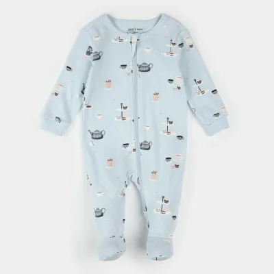 LIGHT BLUE SLEEPER TEA PARTY PRINT 2 WAY ZIPPER / 25FRS16P02B