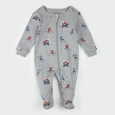 HEATHER GREY SLEEPER HOCKEY PLAYER PRINT 2WAY ZIPPER / 25FRS16P06B