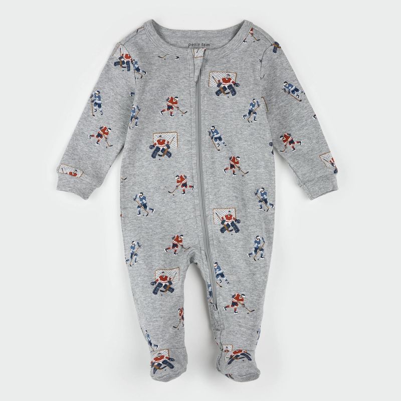 HEATHER GREY SLEEPER HOCKEY PLAYER PRINT 2WAY ZIPPER / 25FRS16P06B