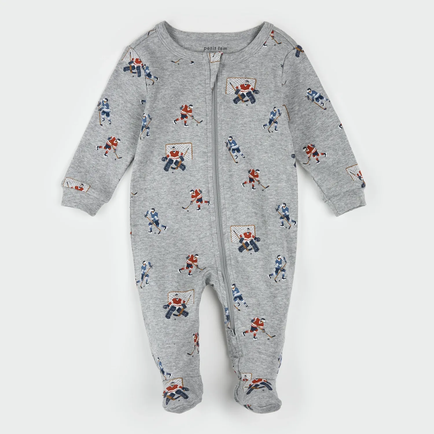 HEATHER GREY SLEEPER HOCKEY PLAYER PRINT 2WAY ZIPPER / 25FRS16P06B