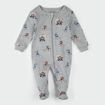 HEATHER GREY SLEEPER HOCKEY PLAYER PRINT 2WAY ZIPPER / 25FRS16P06B