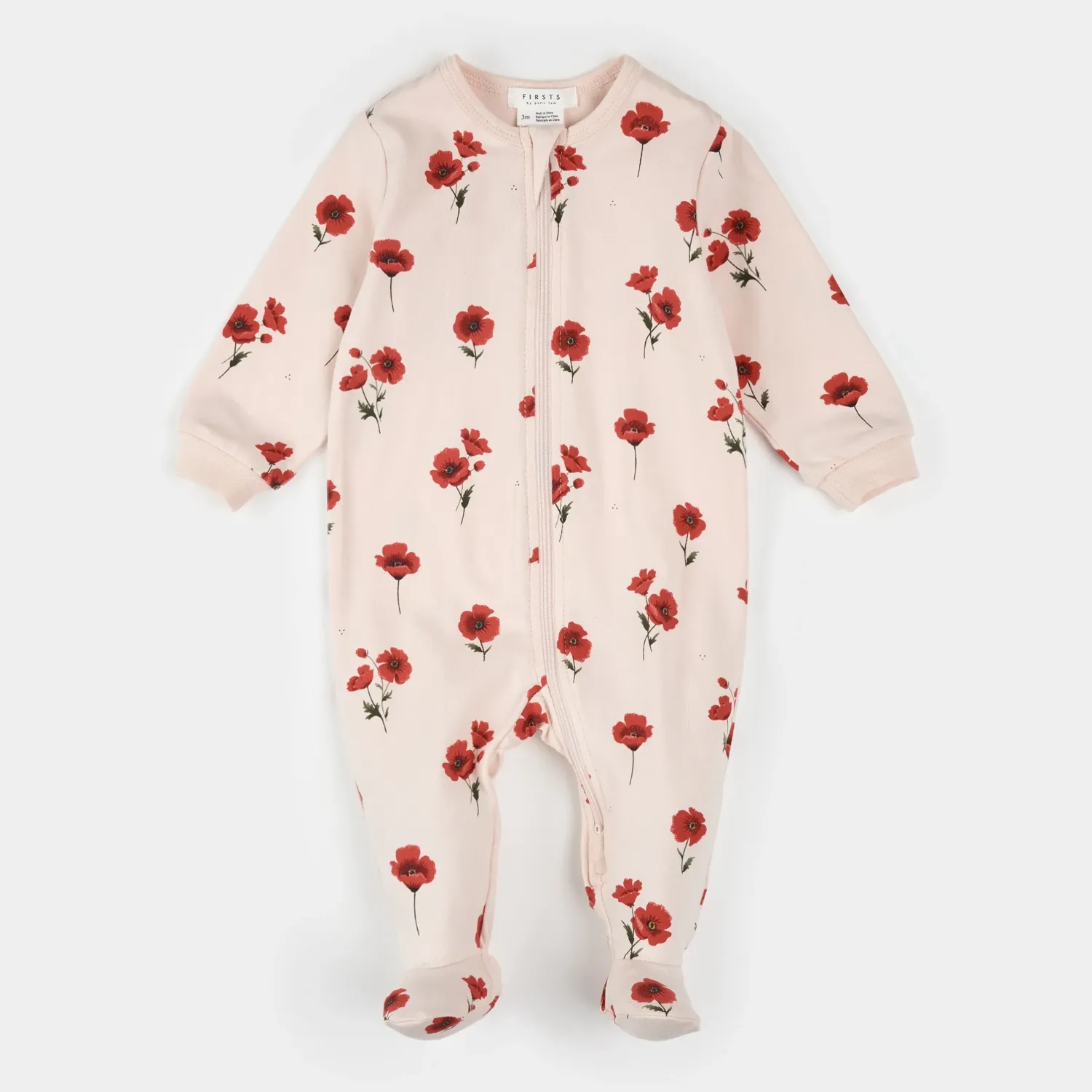 LIGHT PINK SLEEPER RED FLORAL PRINT NO FEET / 25FGL32P02B