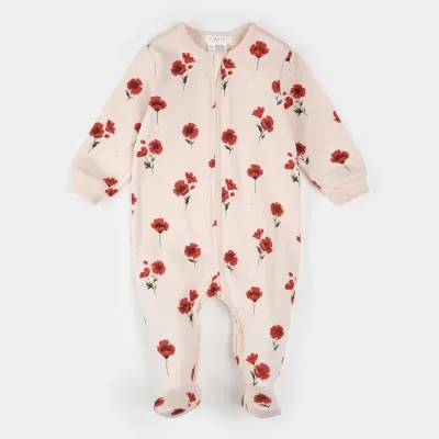 LIGHT PINK SLEEPER RED FLORAL PRINT NO FEET / 25FGL32P02B