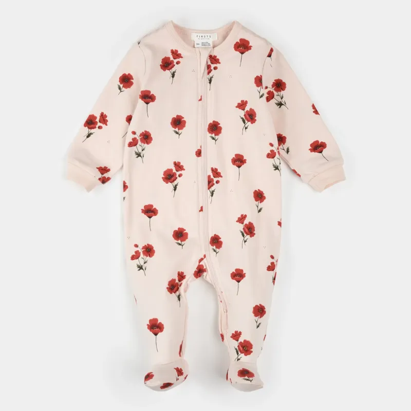 LIGHT PINK SLEEPER RED FLORAL PRINT NO FEET / 25FGL32P02B