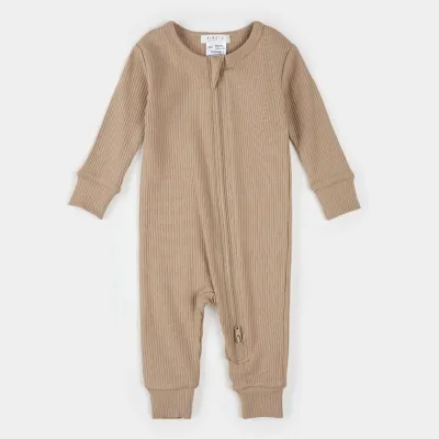 LIGHT BROWN SLEEPER NO FEET RIBBED 2WAY ZIPPER CLOSURE / 25FGL33Q01B