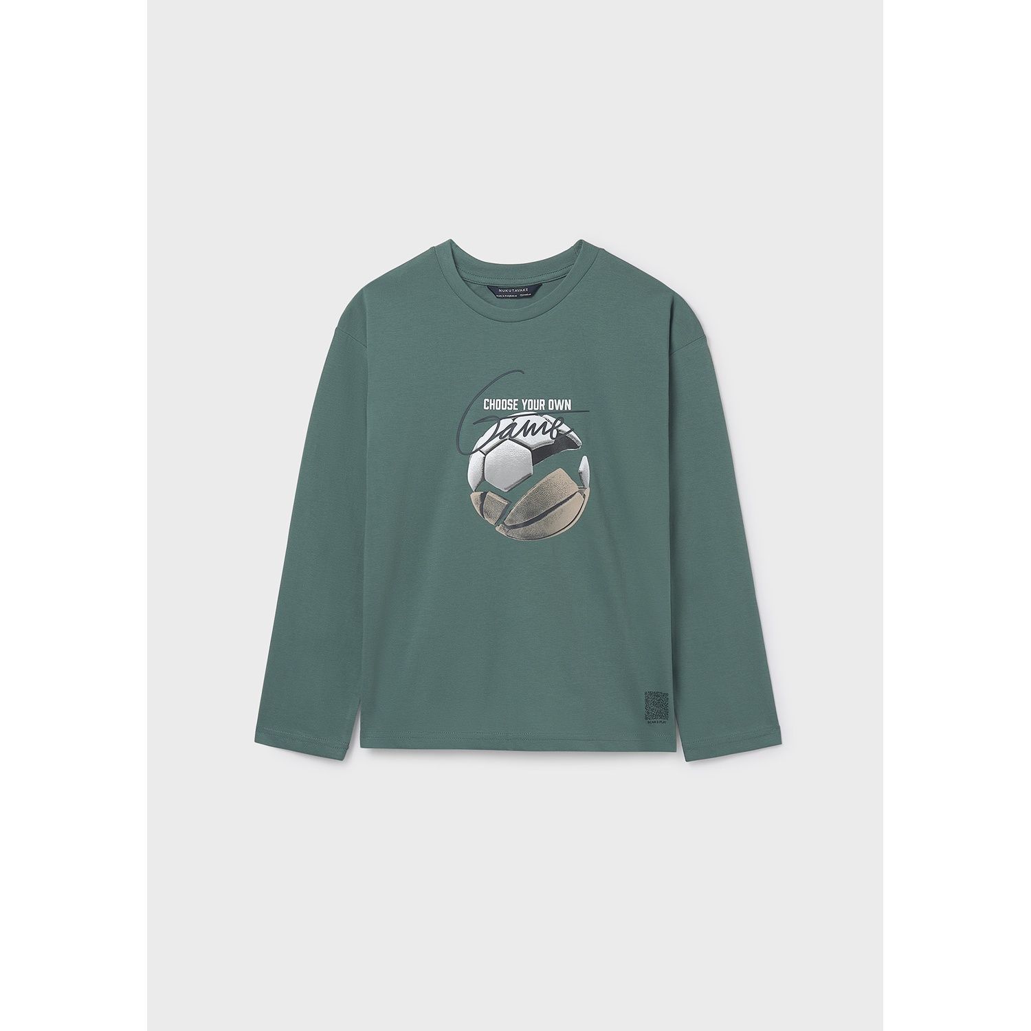 GREEN TSHIRT SOCCER BALL PRINT LONG SLEEVE / 7003-026