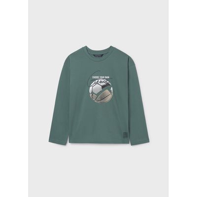 GREEN TSHIRT SOCCER BALL PRINT LONG SLEEVE / 7003-026