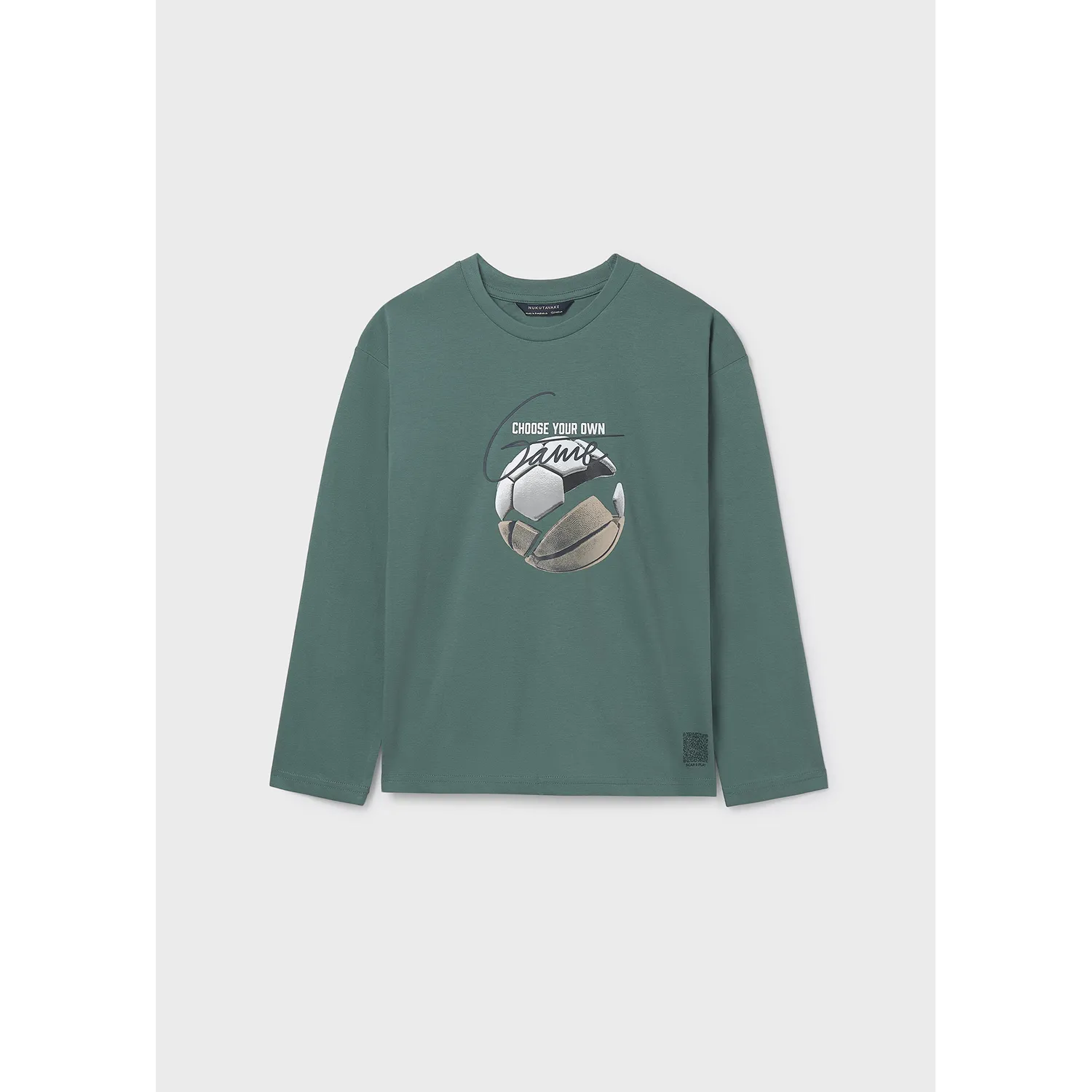 GREEN TSHIRT SOCCER BALL PRINT LONG SLEEVE / 7003-026