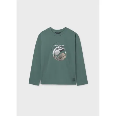 GREEN TSHIRT SOCCER BALL PRINT LONG SLEEVE / 7003-026