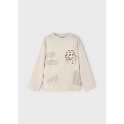 BEIGE TSHIRT T3AM PRINT LONG SLEEVE / 4074-070
