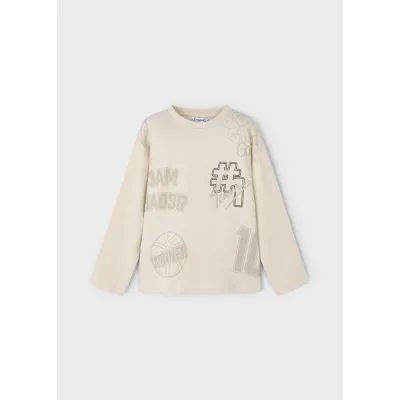 BEIGE TSHIRT T3AM PRINT LONG SLEEVE / 4074-070