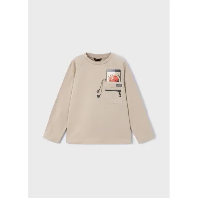 TAUPE TSHIRT SOCCER BAL & PHONE PRINT LONG SLEEVE / 4078-089