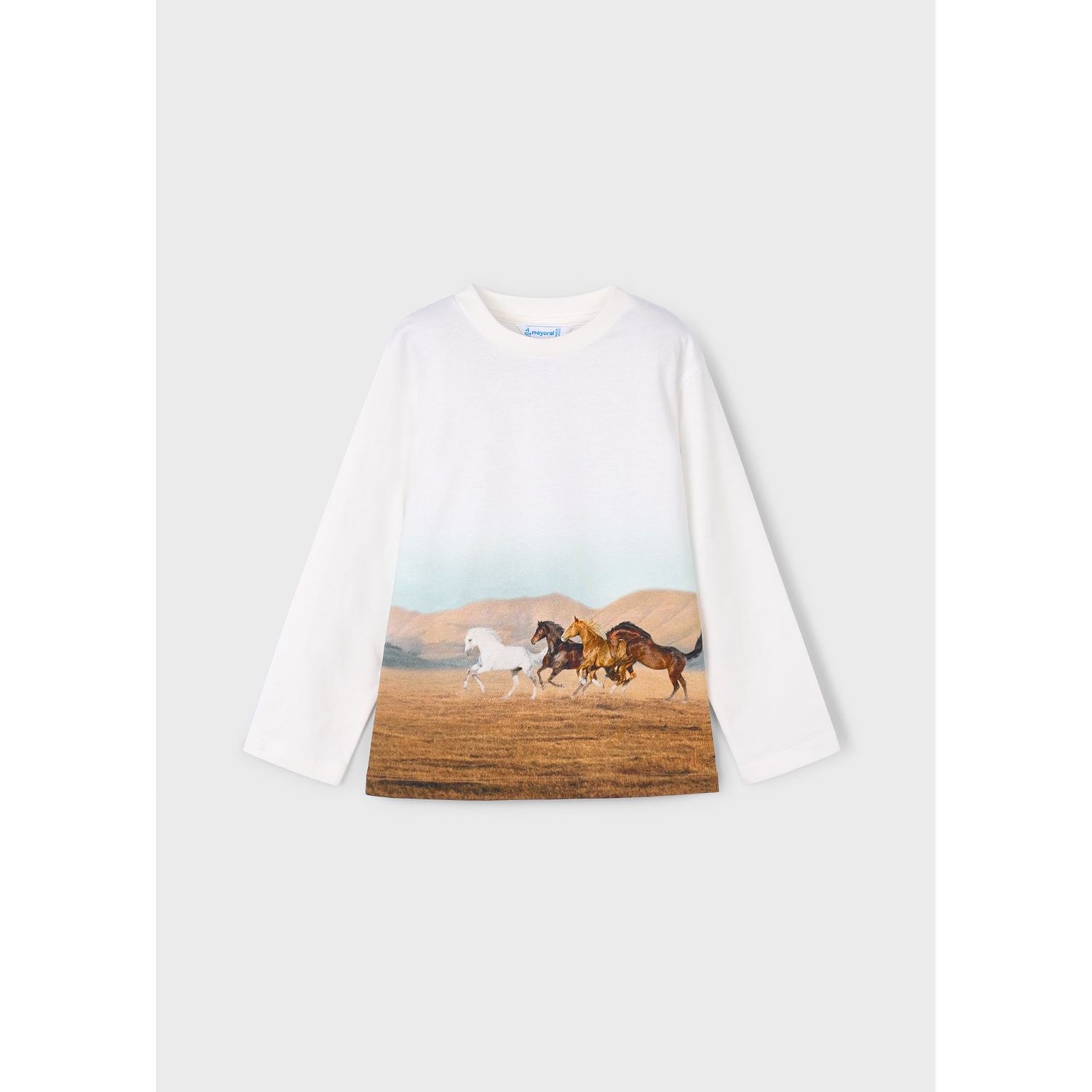 OFF WHITE BRWN HORSES PRINT LONG SLEEVE / 4094-010