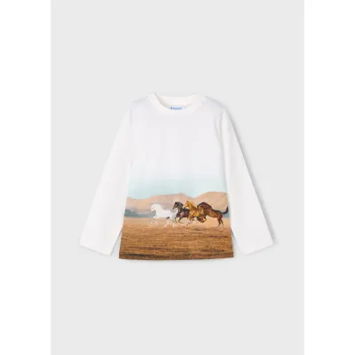 OFF WHITE BRWN HORSES PRINT LONG SLEEVE / 4094-010