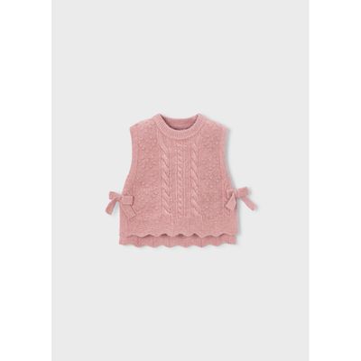 PINK KNIT SLEEVELESS VEST BOW TRIM / 4314-025