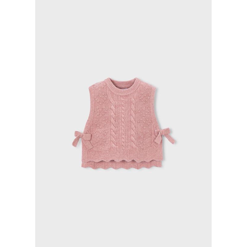 PINK KNIT SLEEVELESS VEST BOW TRIM / 4314-025