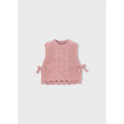 PINK KNIT SLEEVELESS VEST BOW TRIM / 4314-025