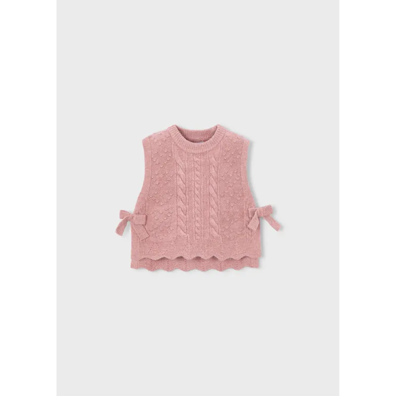 PINK KNIT SLEEVELESS VEST BOW TRIM / 4314-025