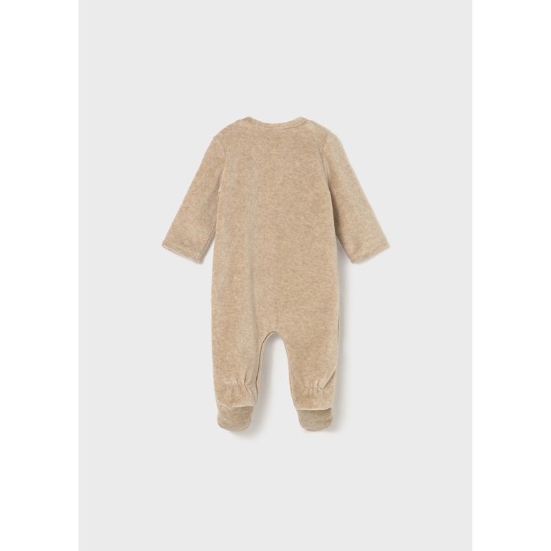BEIGE VELOUR ONESIE 2 FOX APPLIQUE SIDE CLOSURE / 2719-053