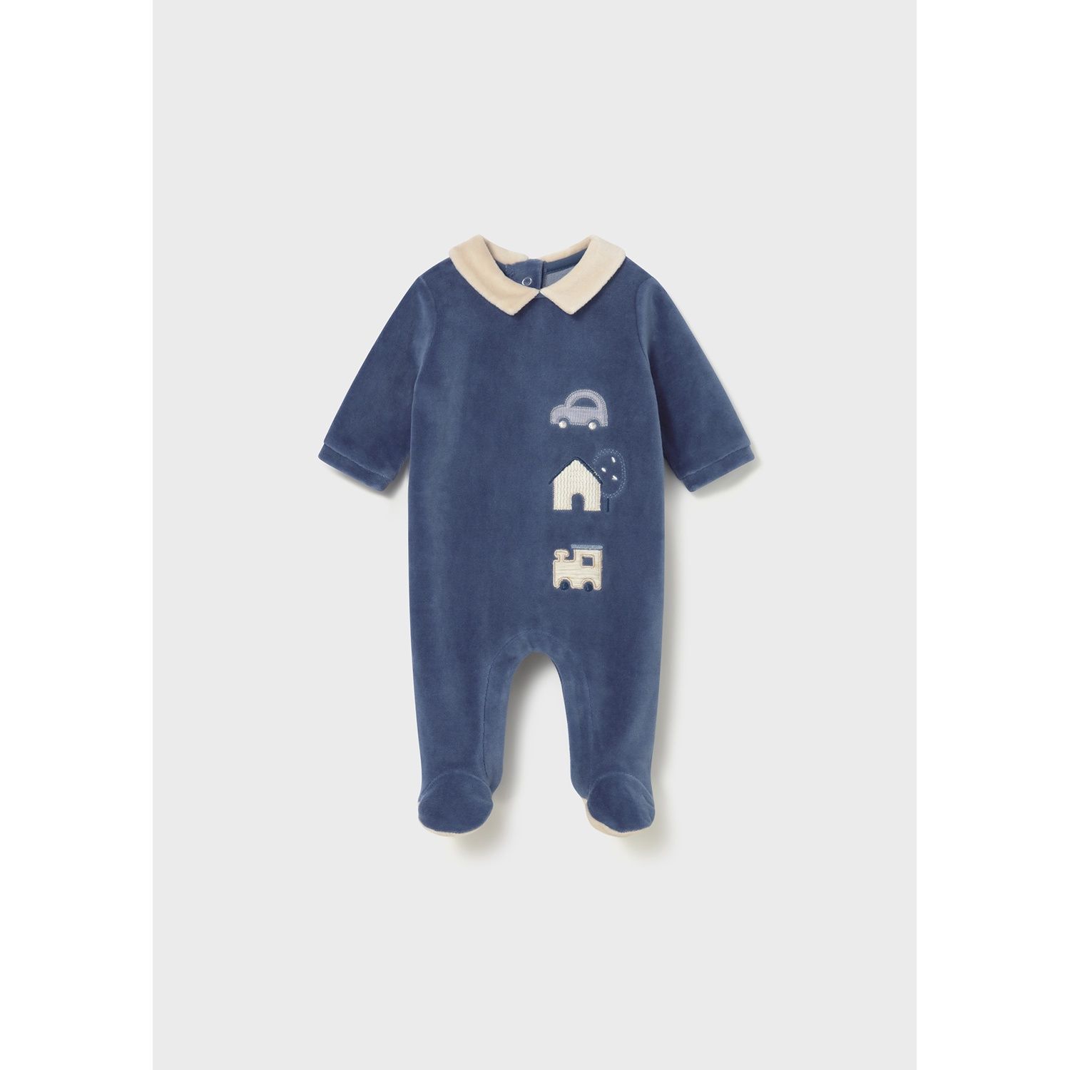 ARCTIC BLUE VELOUR ONESIE BEIGE COLLAR / 2716-046