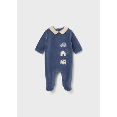 ARCTIC BLUE VELOUR ONESIE BEIGE COLLAR / 2716-046