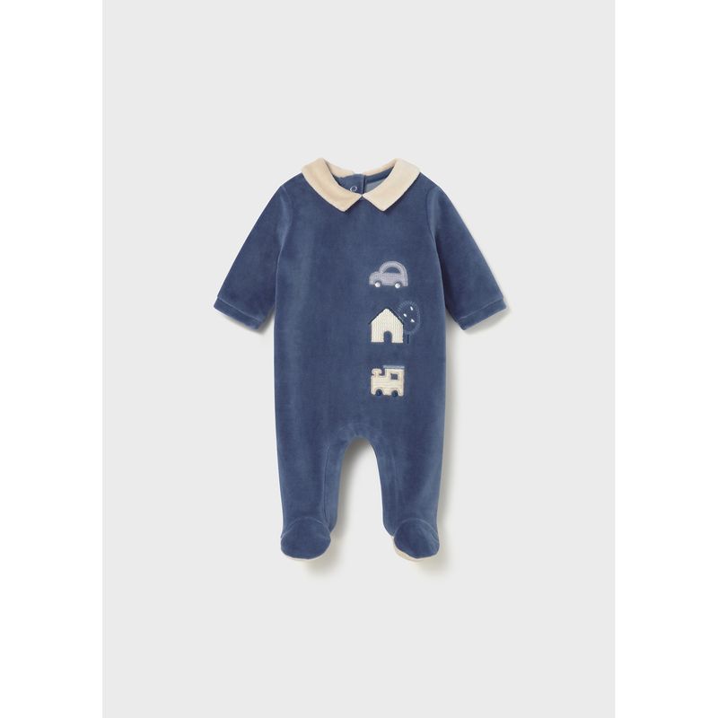 ARCTIC BLUE VELOUR ONESIE BEIGE COLLAR / 2716-046