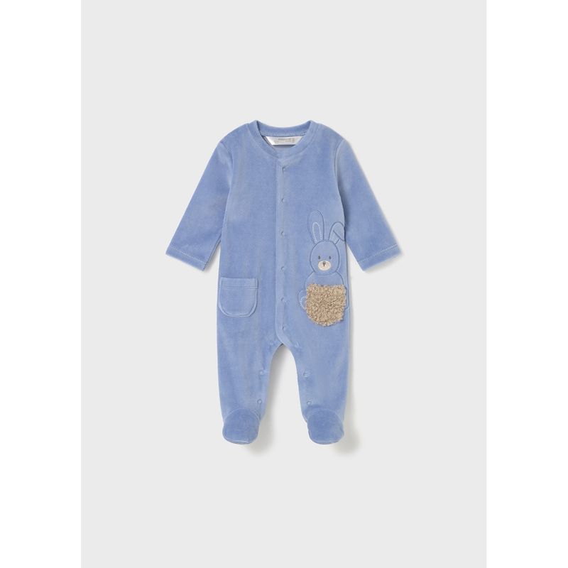 BLUE VELOUR ONESIE BUNNY FRONT CLOSURE / 2719-054