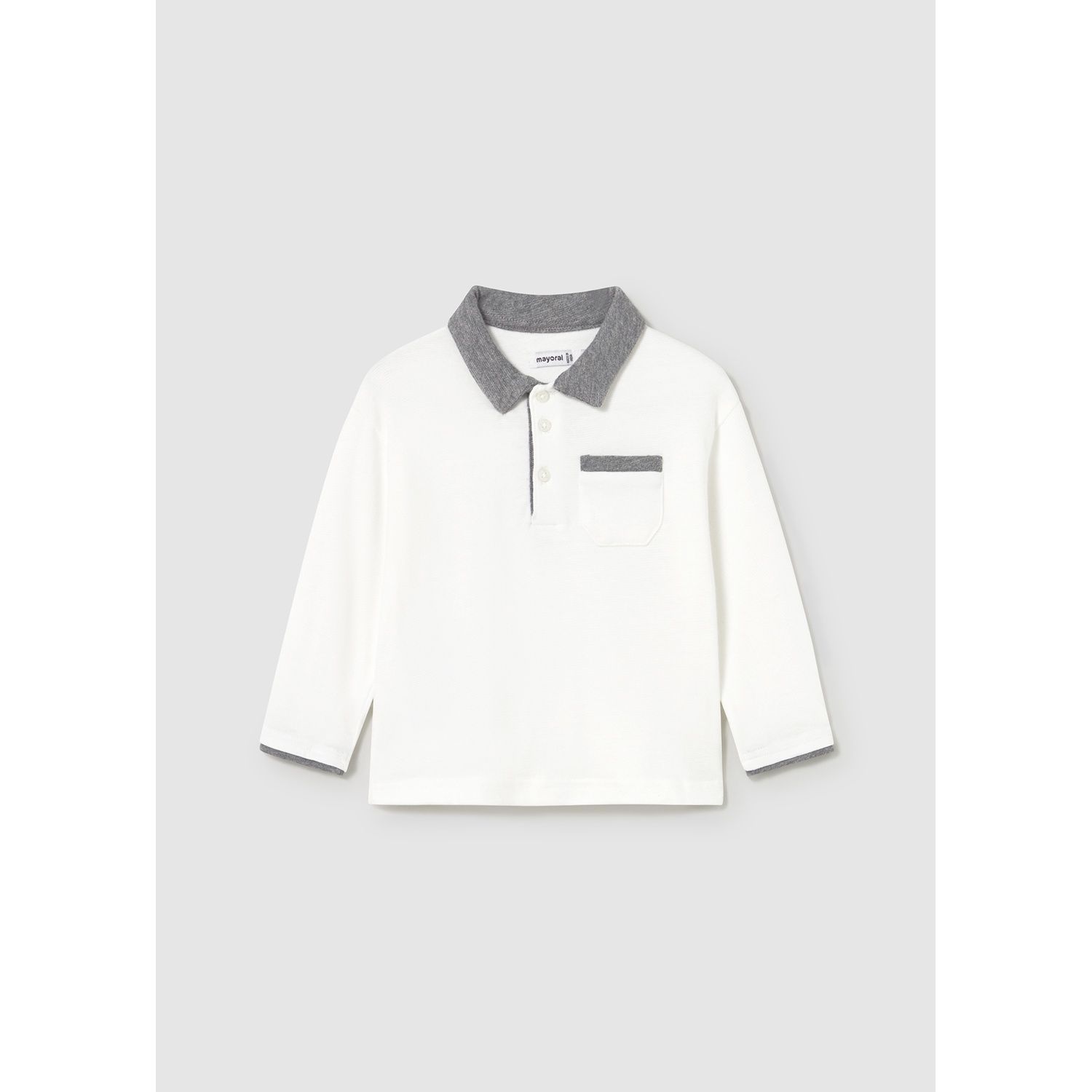 WHITE LONG SLEEVE POLO GREY COLLAR / 2103-079