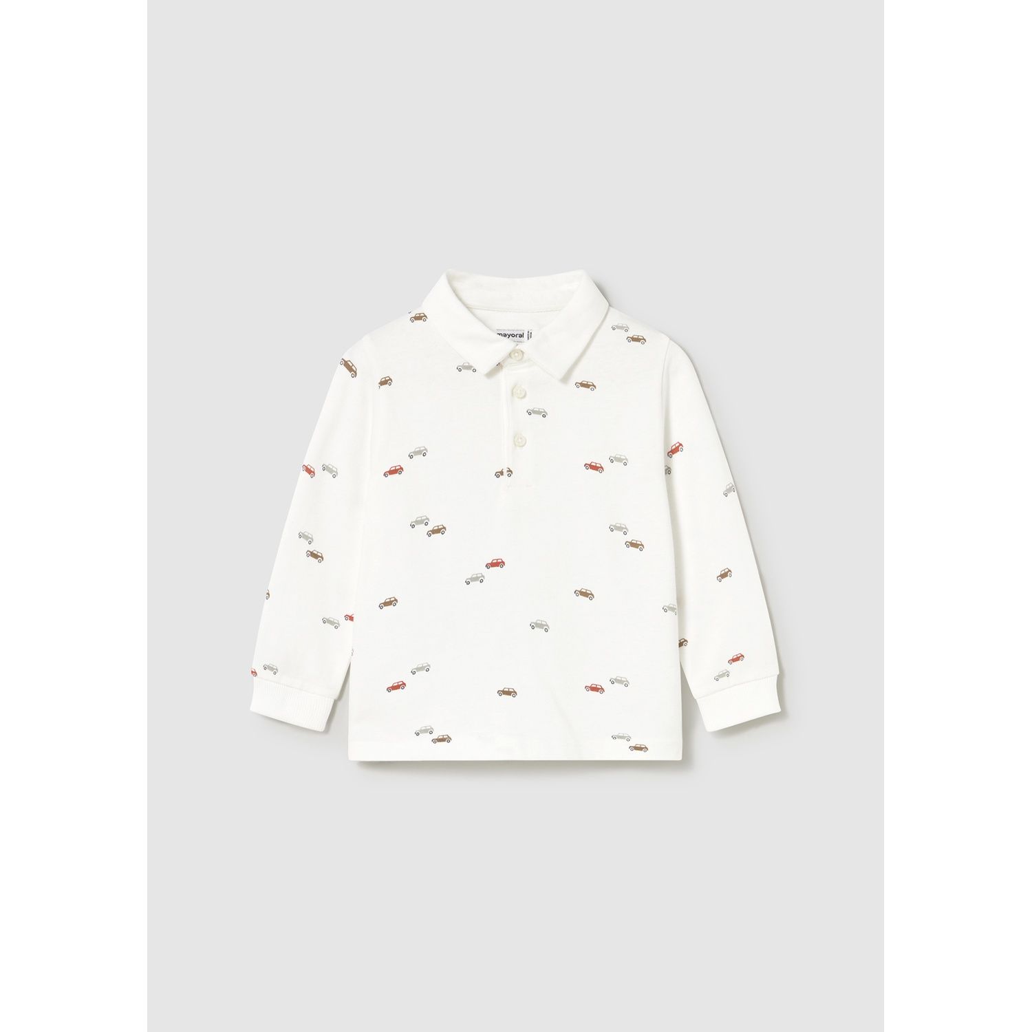 CREAM LONG SLEEVE POLO CARS PRINT / 2102-076
