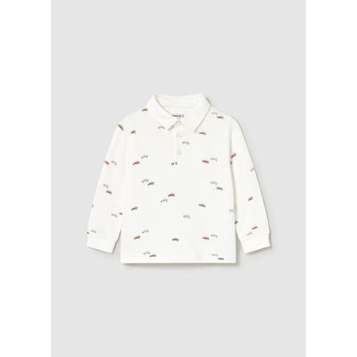 CREAM LONG SLEEVE POLO CARS PRINT / 2102-076