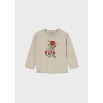 BEIGE T-SHIRT LONG SLEEVE DOG WITH HAT / 2070-066