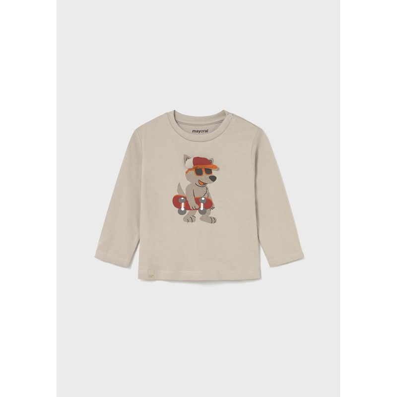 BEIGE T-SHIRT LONG SLEEVE DOG WITH HAT / 2070-066