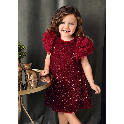 RED SEQUIN DRESS TULLE SHOULDERS / 5529-002