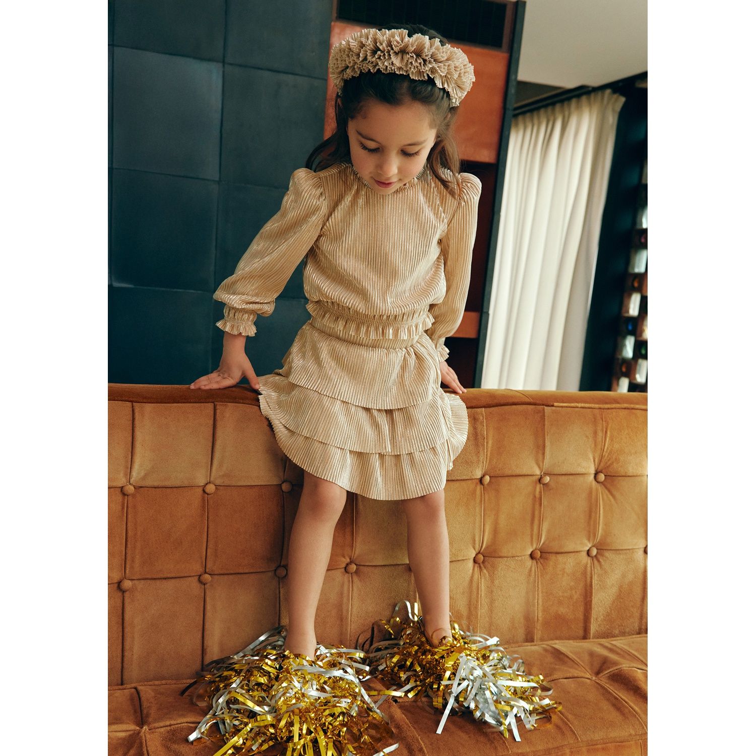 2PC GOLD PLEATED SKIRT SET / 5541-050