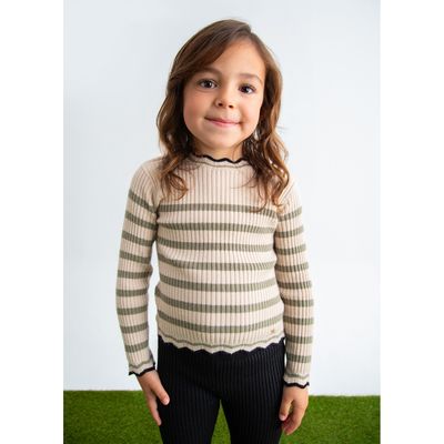 BEIGE KNIT TURTLENECK GREEN STRIPES / 5837-001