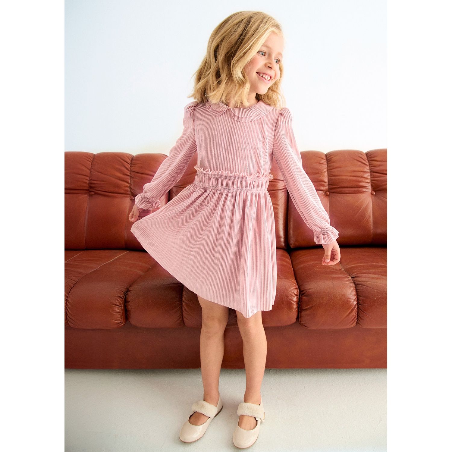 Abel & Lula Girls Pink Dress Knit Pleated | Style 5530-043