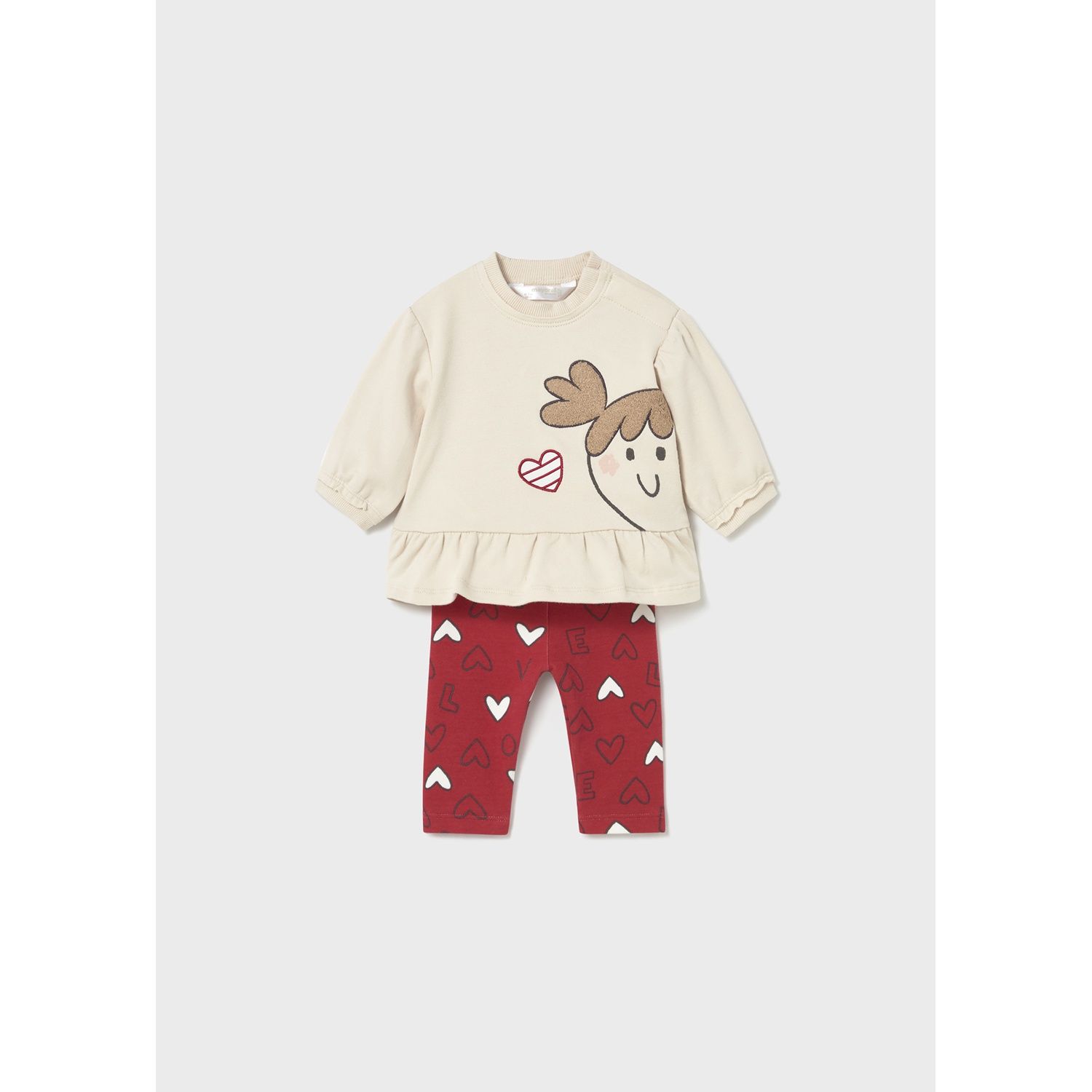 2PC LEGGING SET BEIGE & RED HEART PANTS / 2710-022