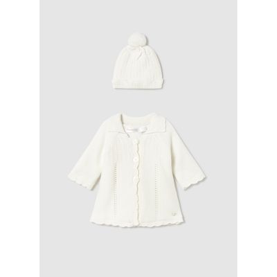 2PC IVORY KNIT COAT & HAT SET / 2412-020