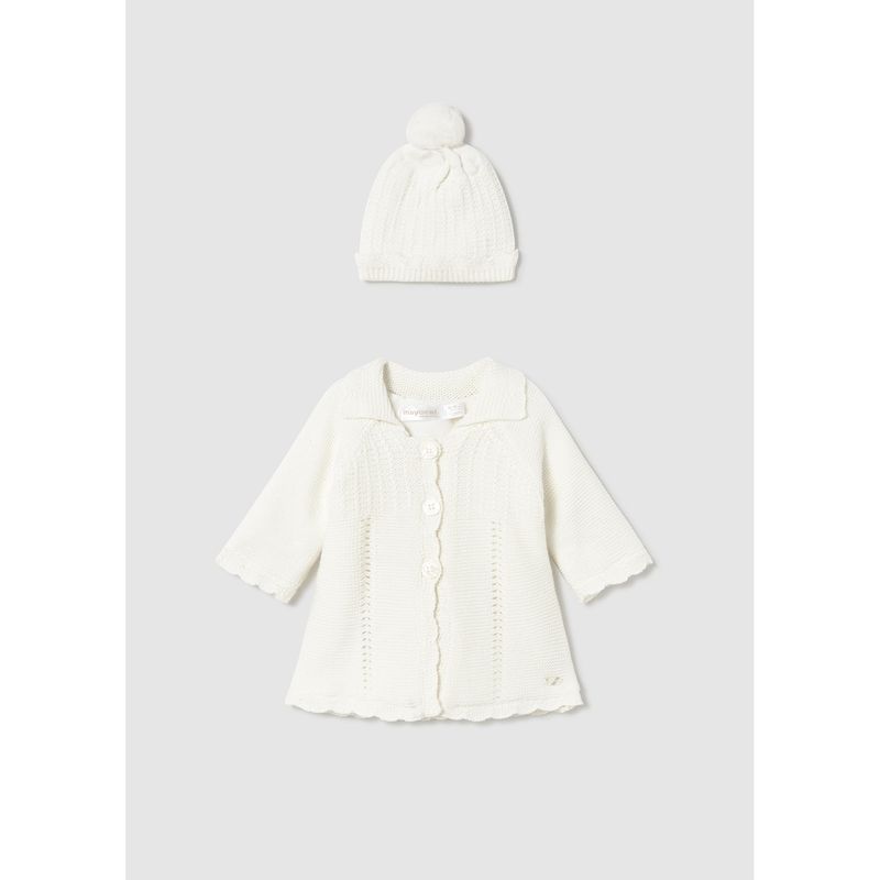 2PC IVORY KNIT COAT & HAT SET / 2412-020