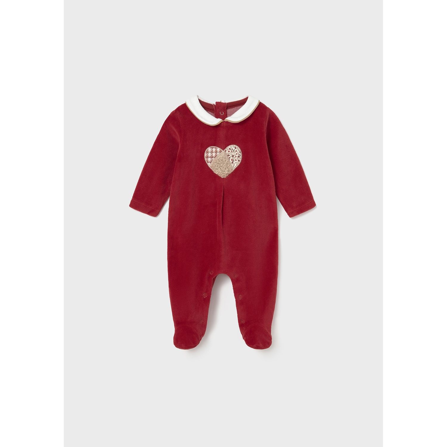 RED VELOUR ONESIE PATTERNED HEART / 2702-087