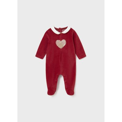 RED VELOUR ONESIE PATTERNED HEART / 2702-087