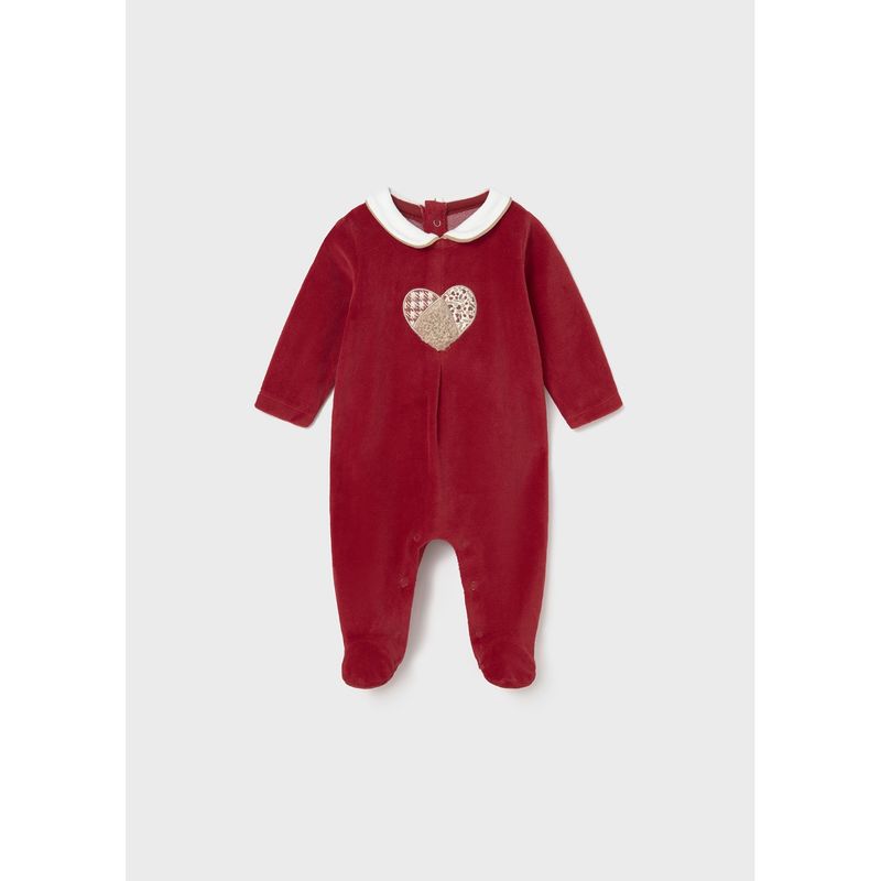 RED VELOUR ONESIE PATTERNED HEART / 2702-087